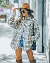 Yanni Pocketed Houndstooth Shacket - Taupe